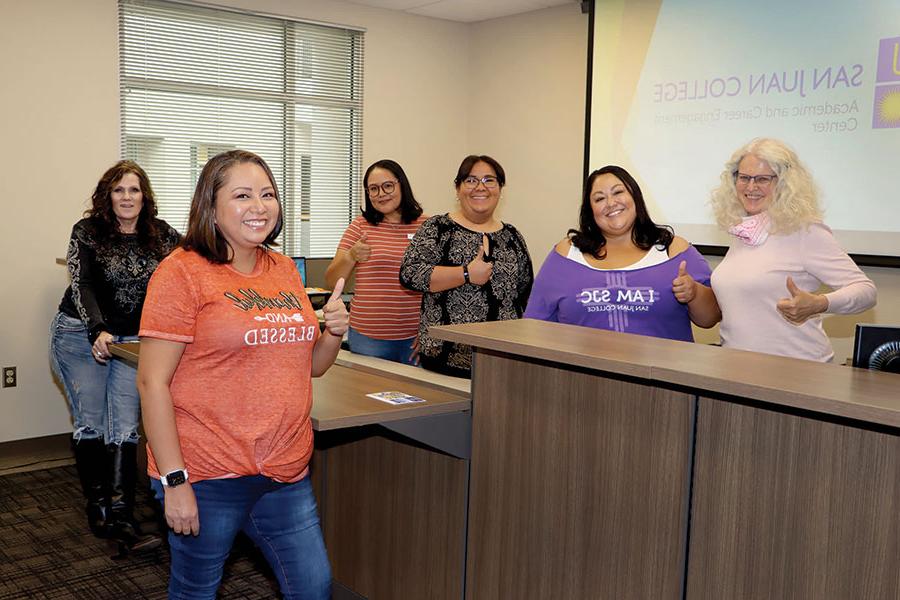 Gail Janezich, ACE Instructor and Academic Coach; Jennifer Martinez-Maestas, ACE Center Director; Nadine Smith, ACE Instructor and Academic Coach; Pandora Thompson, ACE Administrative Assistant II; Vanessa Bedonie, ACE Data Management Analyst; and Darla Santillanes, ACE Lead Instructor and Onboarding Coordinator.